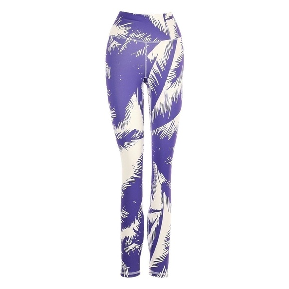 Fabletics Oasis Leggings XXS Purple Palm Print PureLuxe 7/8 High Waisted NWT - Picture 1 of 11